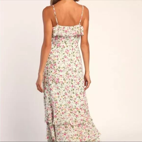 NWT! Lulu's Darling Blossoms Mint Floral Print Ruffled Maxi Dress - M - Picture 12 of 13